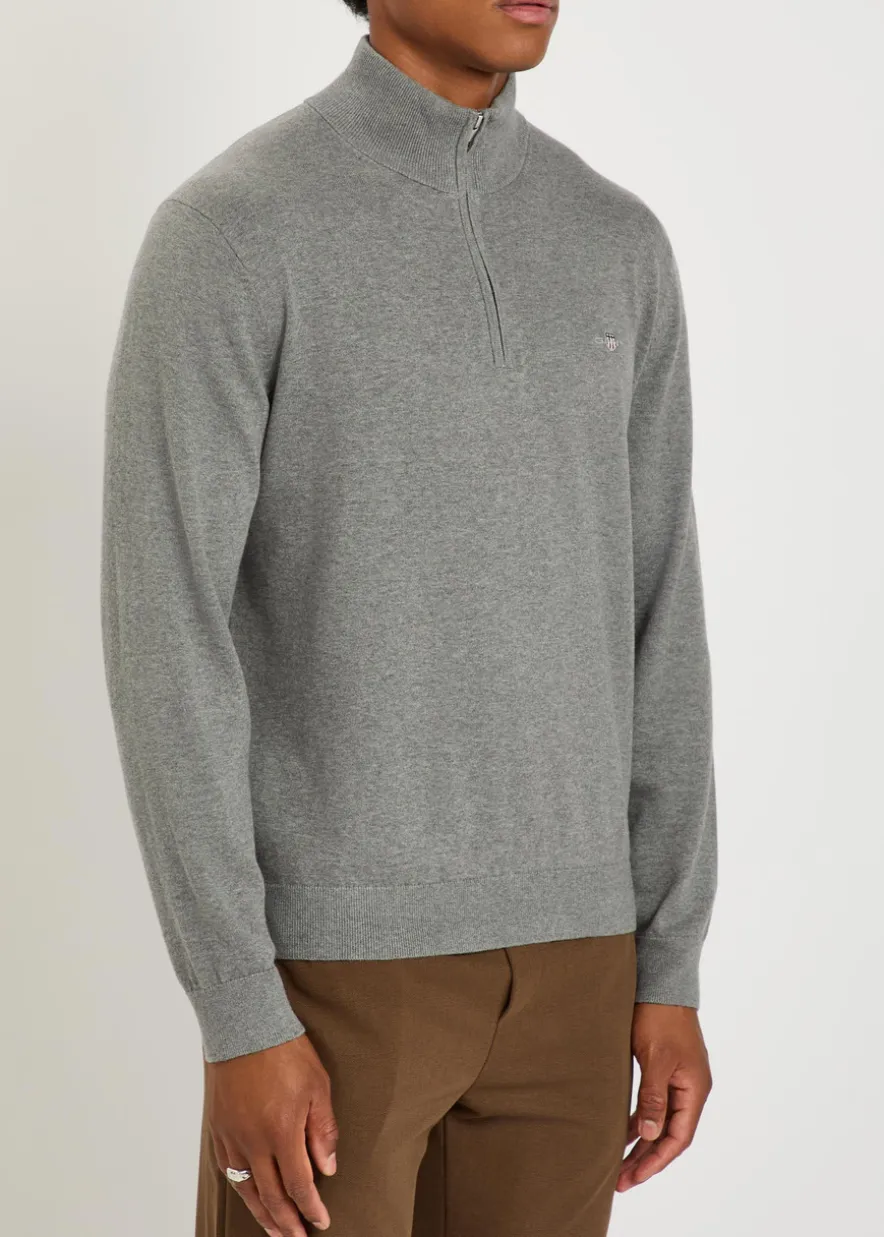 Logo-embroidered quarter-zip cotton jumper