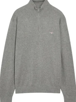 Logo-embroidered quarter-zip cotton jumper