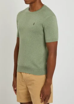 Logo-embroidered ribbed cotton-knit T-shirt