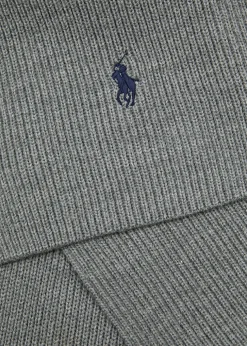 Logo-embroidered ribbed wool scarf
