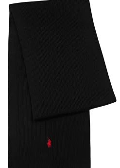 Logo-embroidered ribbed wool scarf