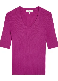 Logo-embroidered ribbed wool top
