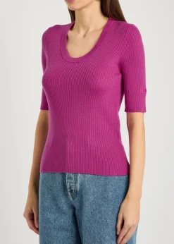 Logo-embroidered ribbed wool top