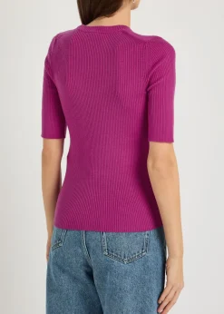 Logo-embroidered ribbed wool top