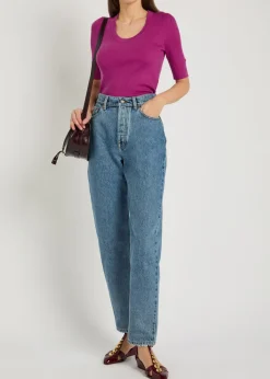 Logo-embroidered ribbed wool top