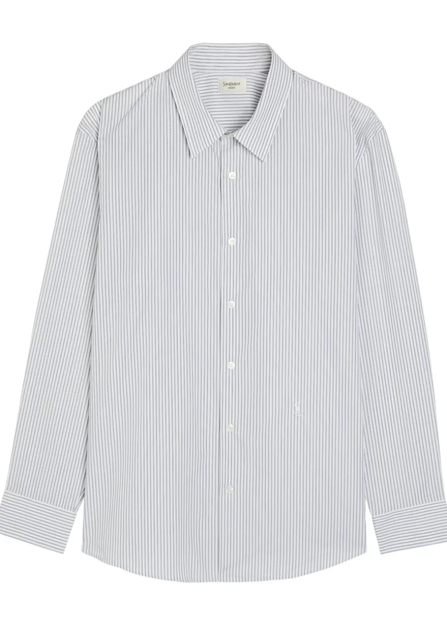Logo-embroidered striped cotton-poplin shirt