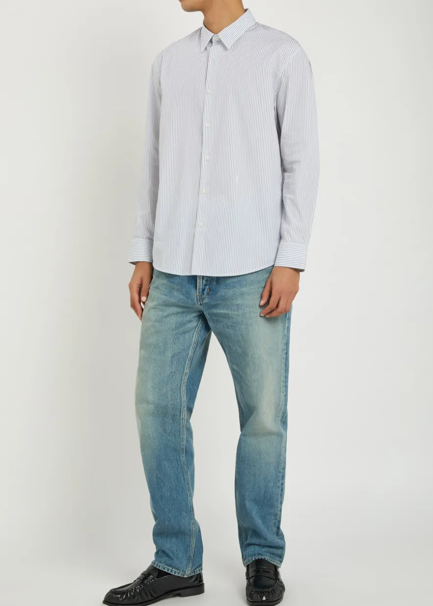 Logo-embroidered striped cotton-poplin shirt