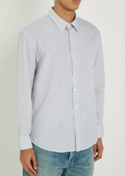 Logo-embroidered striped cotton-poplin shirt
