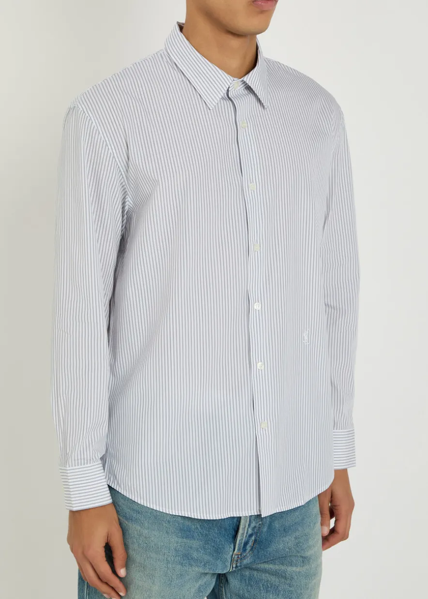 Logo-embroidered striped cotton-poplin shirt