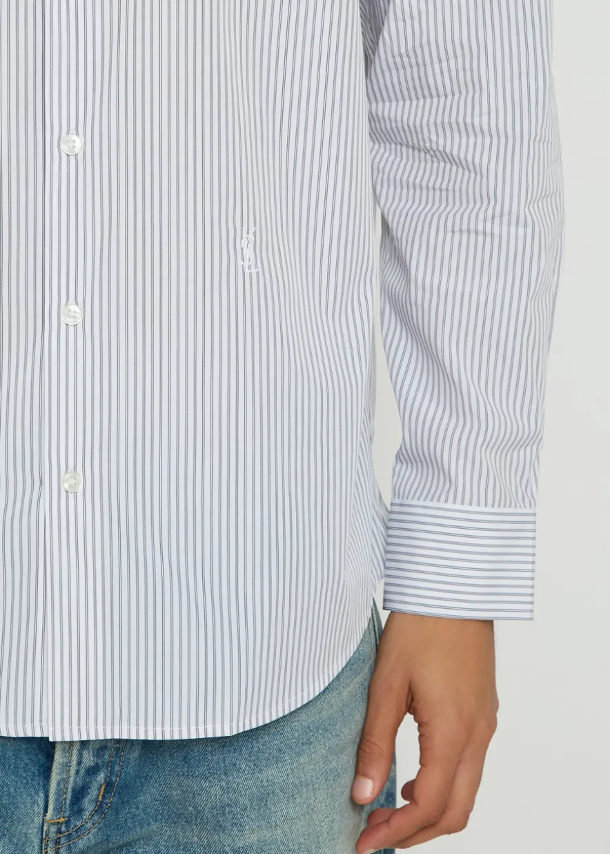 Logo-embroidered striped cotton-poplin shirt