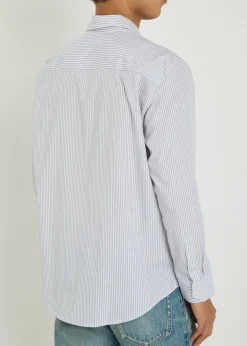 Logo-embroidered striped cotton-poplin shirt