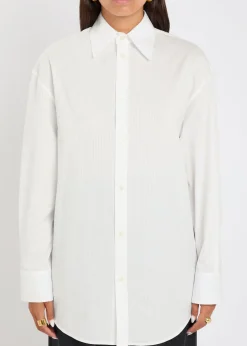 Logo-embroidered striped cotton shirt