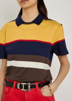 Logo-embroidered striped cotton polo T-shirt