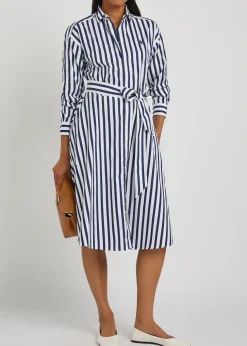 Logo-embroidered striped cotton-poplin midi shirt dress