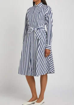 Logo-embroidered striped cotton-poplin midi shirt dress