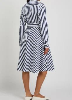 Logo-embroidered striped cotton-poplin midi shirt dress