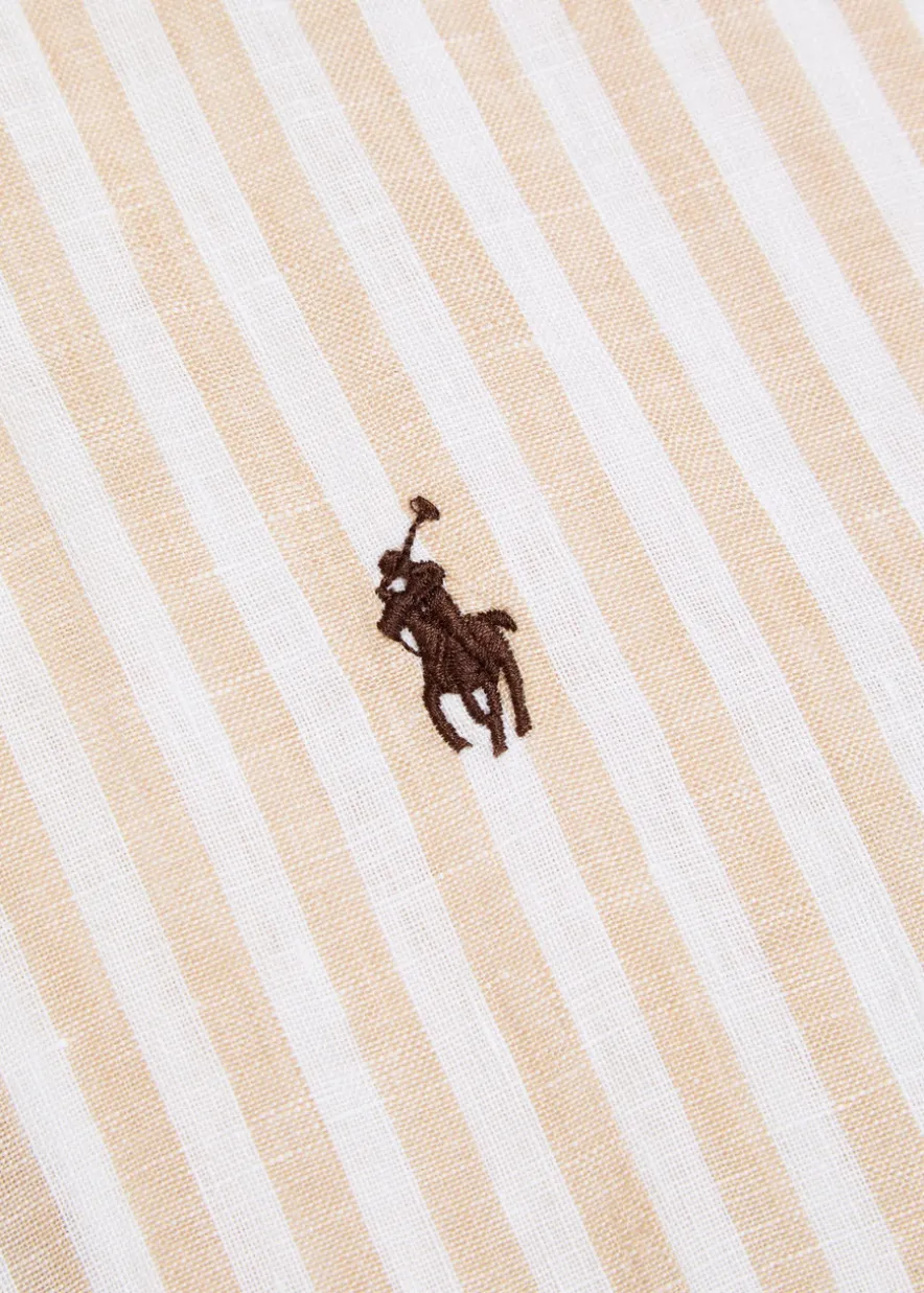 Logo-embroidered striped cropped linen shirt