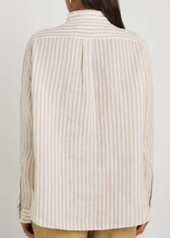 Logo-embroidered striped cropped linen shirt