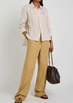 Logo-embroidered striped cropped linen shirt