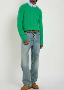 Logo-embroidered striped linen shirt