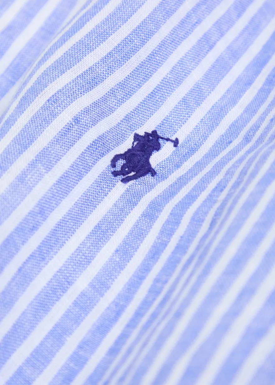 Logo-embroidered striped linen shirt