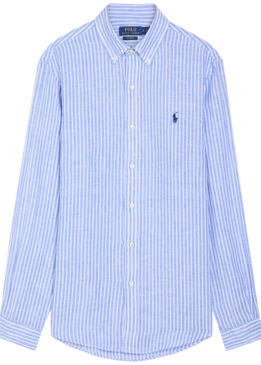 Logo-embroidered striped linen shirt