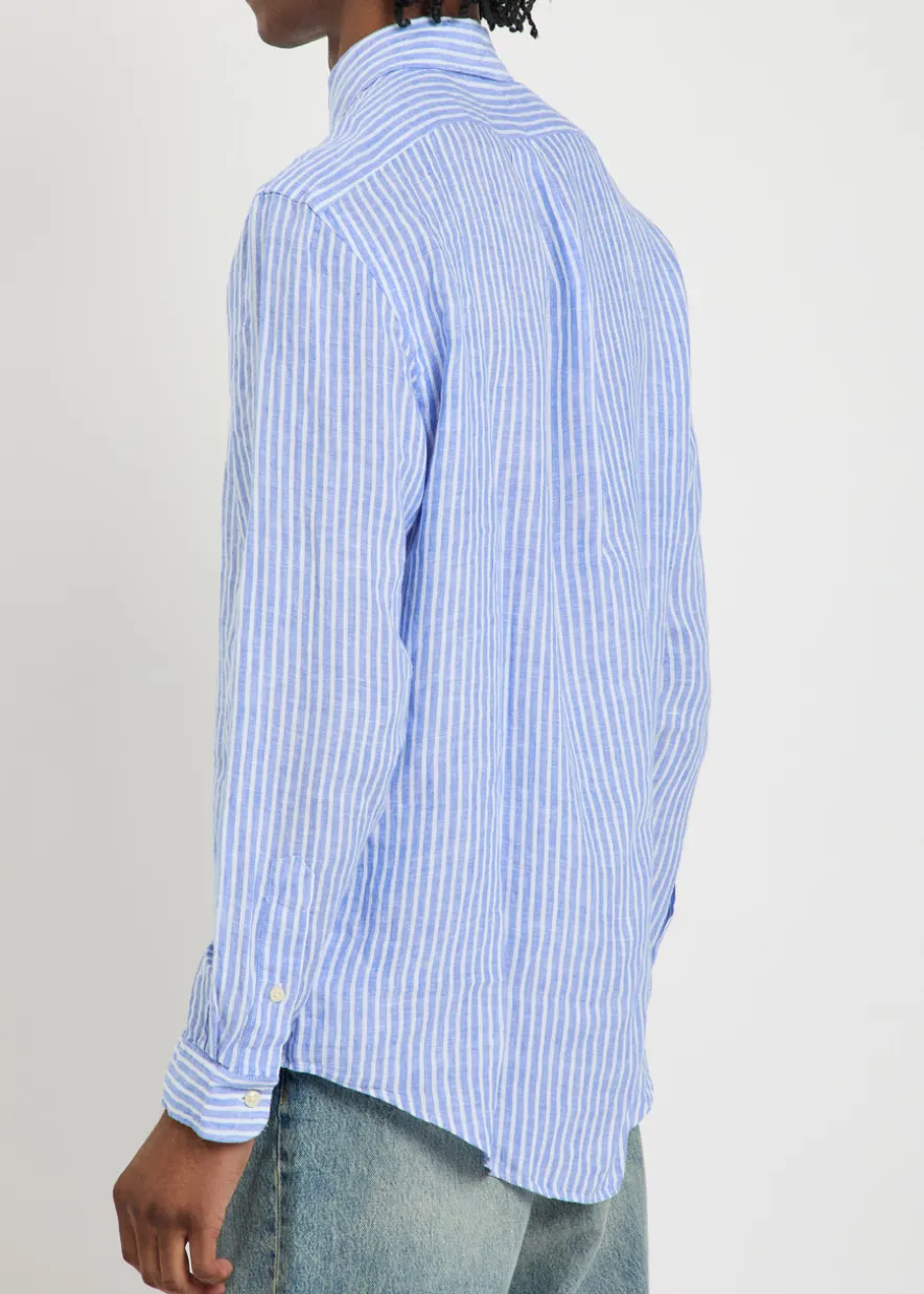 Logo-embroidered striped linen shirt