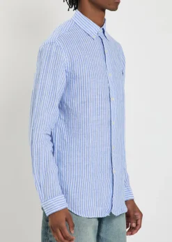 Logo-embroidered striped linen shirt