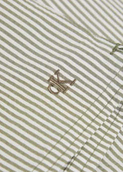 Logo-embroidered striped seersucker swim shorts