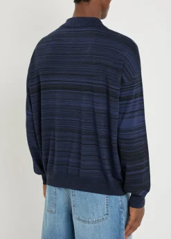 Logo-embroidered striped wool polo