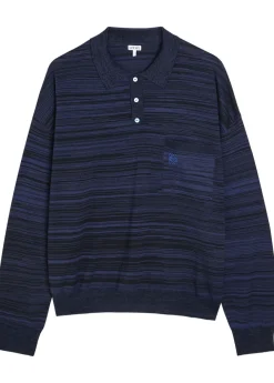 Logo-embroidered striped wool polo