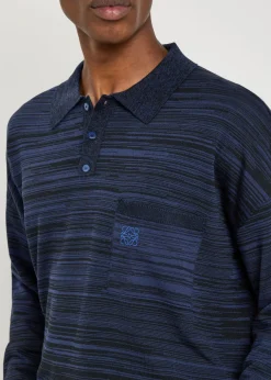 Logo-embroidered striped wool polo