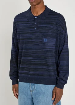 Logo-embroidered striped wool polo