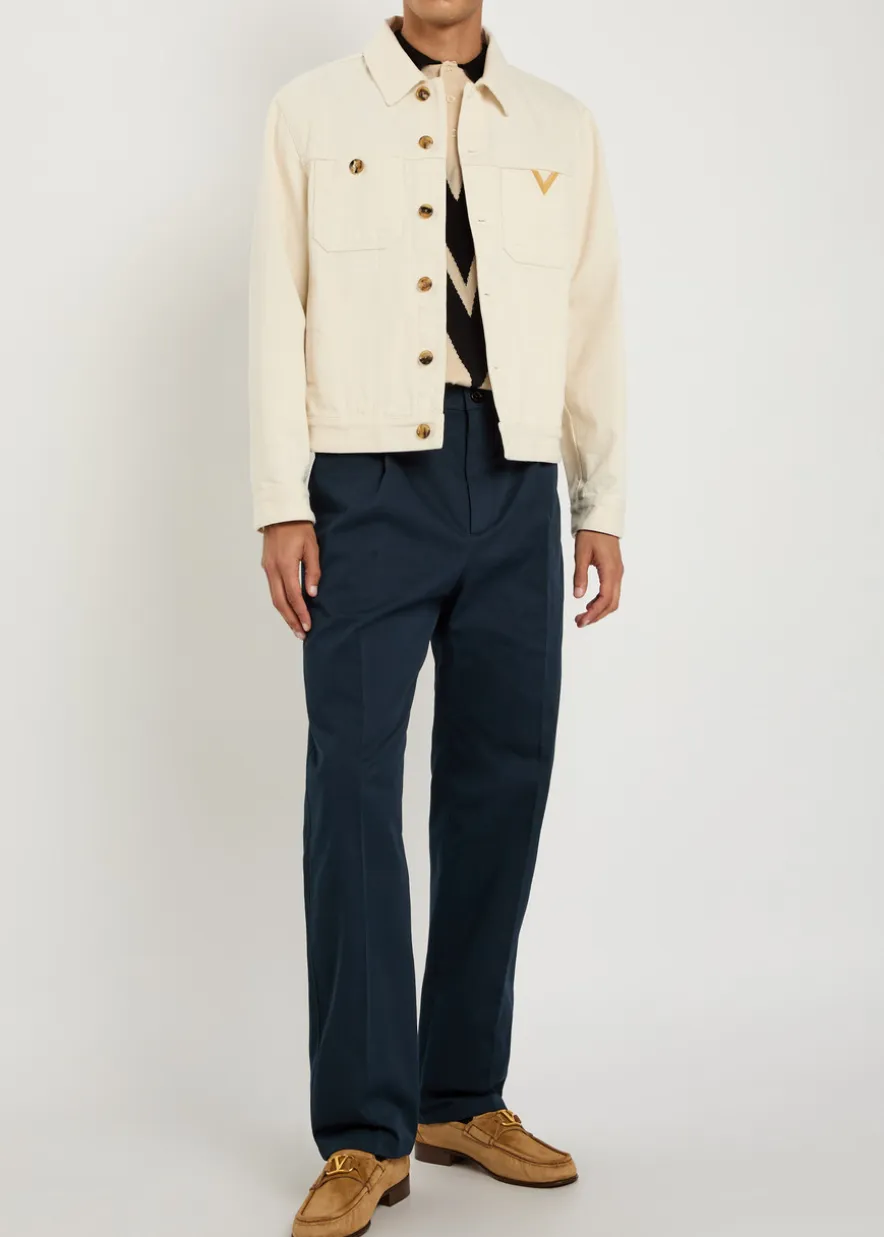 Logo-embroidered twill chino trousers