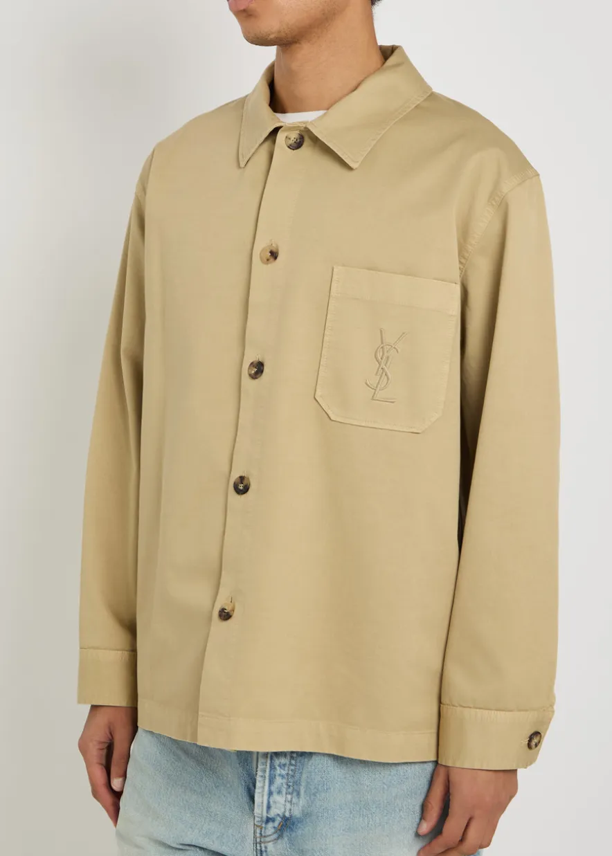 Logo-embroidered twill overshirt