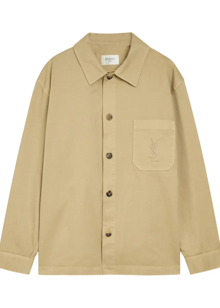 Logo-embroidered twill overshirt