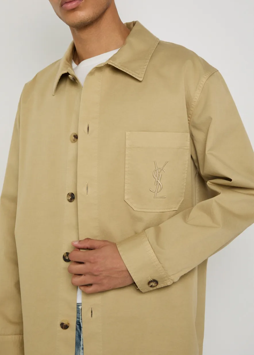 Logo-embroidered twill overshirt