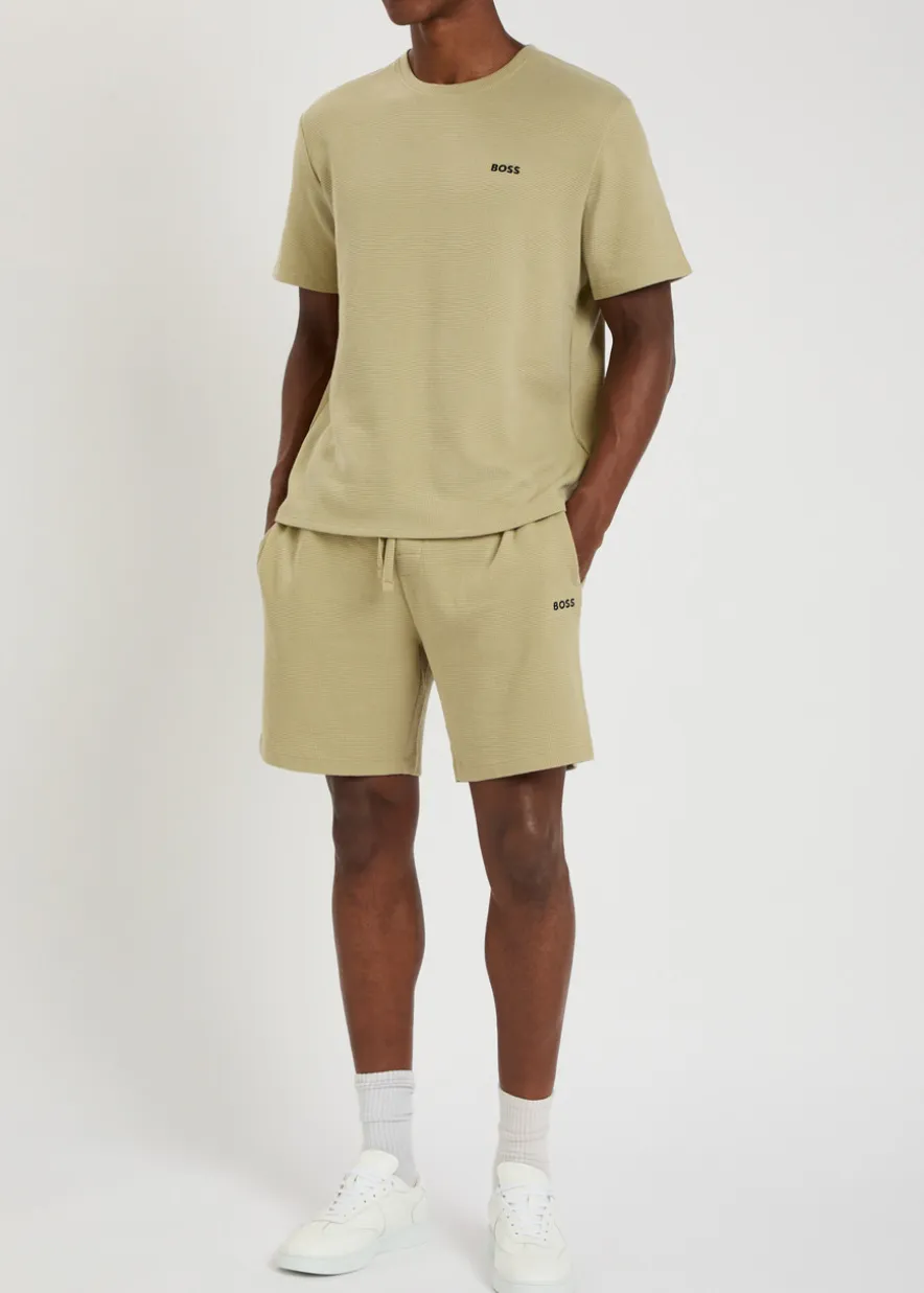 Logo-embroidered waffle cotton-blend shorts