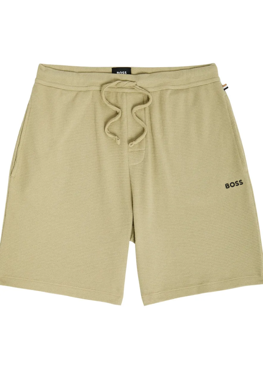 Logo-embroidered waffle cotton-blend shorts