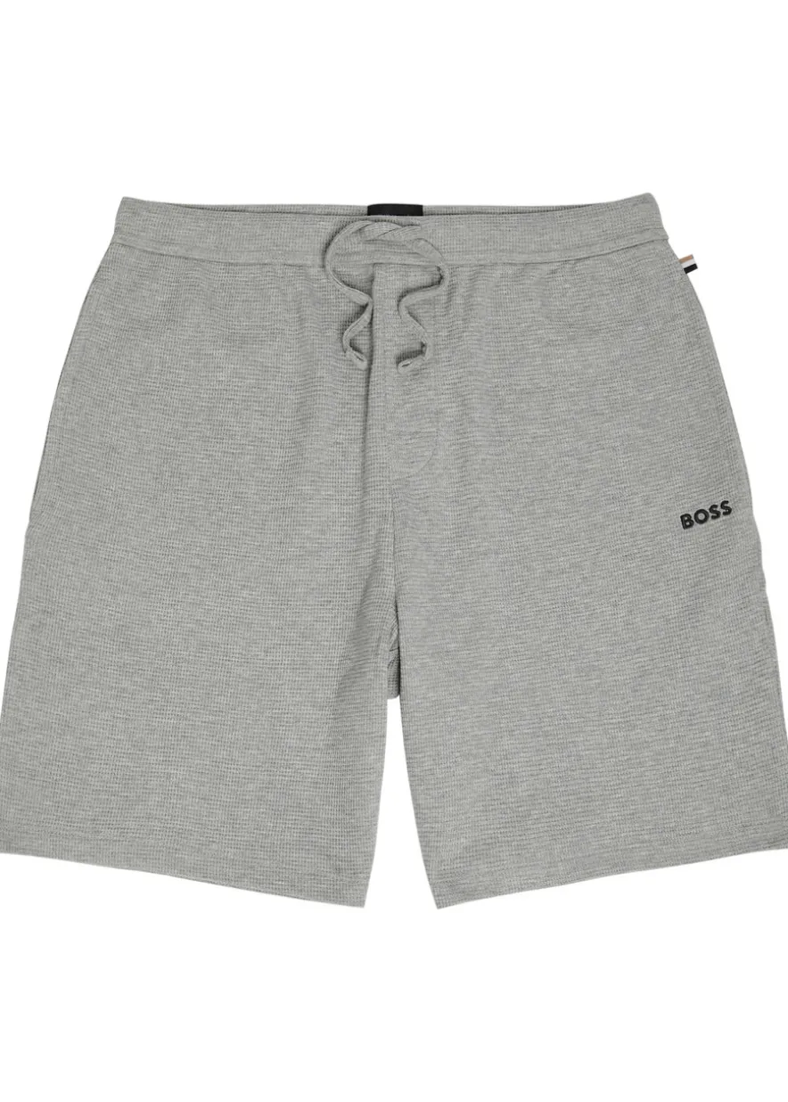 Logo-embroidered waffle cotton-blend shorts