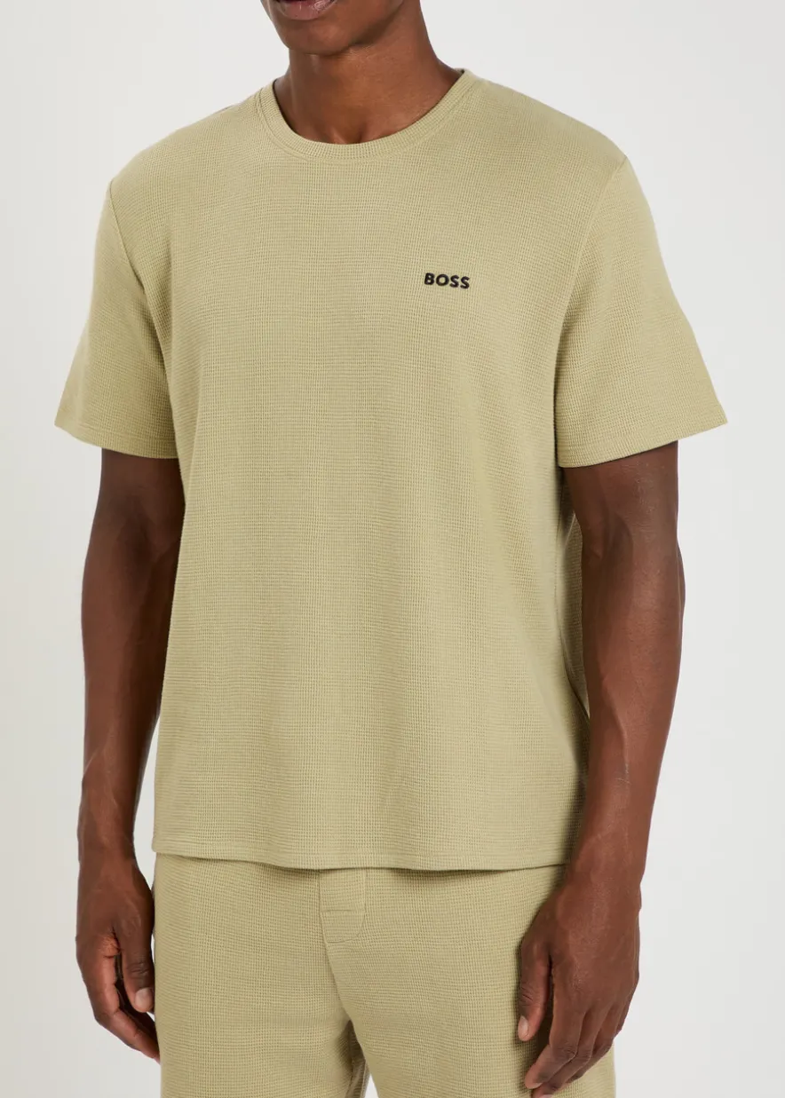 Logo-embroidered waffle T-shirt