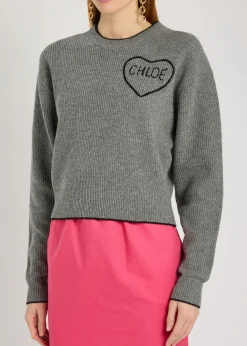 Logo Embroidered wool and cashmere-blend jumper