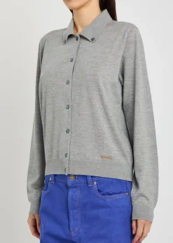 Logo-embroidered wool cardigan