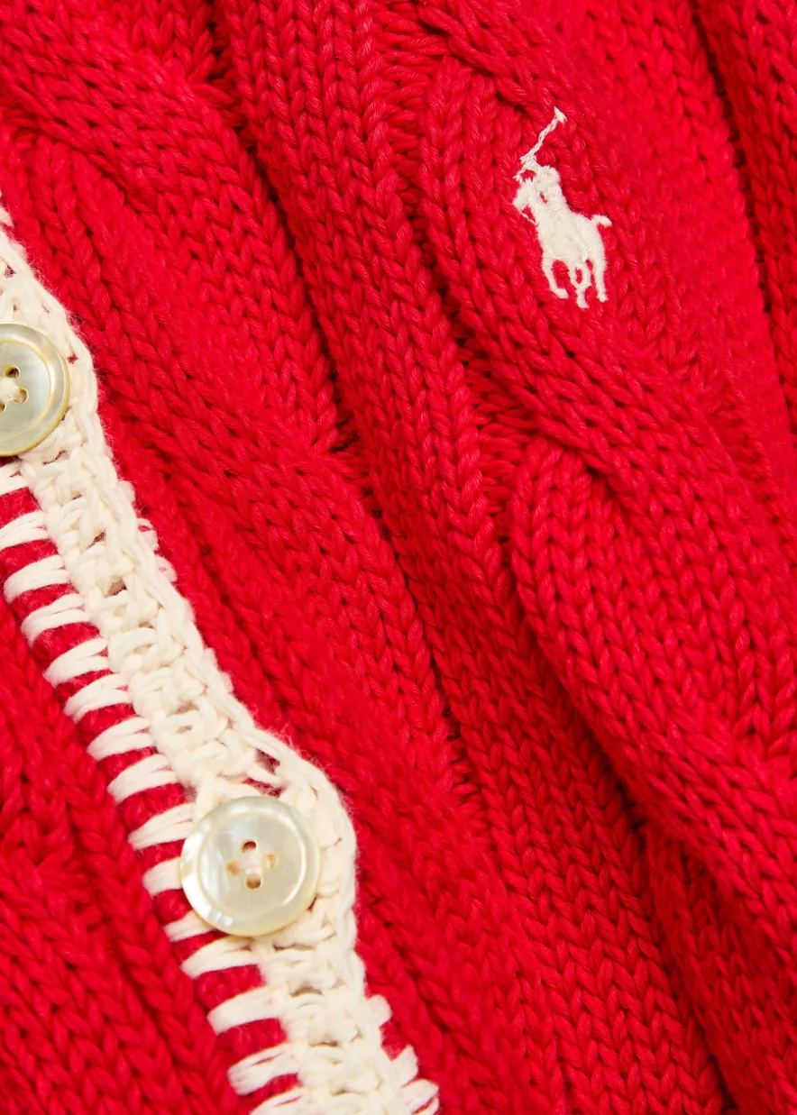 Logo-embroidery cable-knit stretch-cotton cardigan