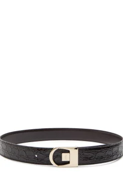 Logo-engraved crocodile glossed leather belt