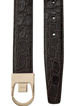 Logo-engraved crocodile glossed leather belt