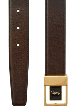 Logo-engraved grained leather belt