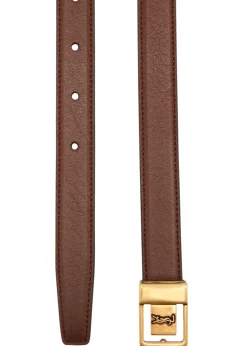 Logo-engraved leather belt