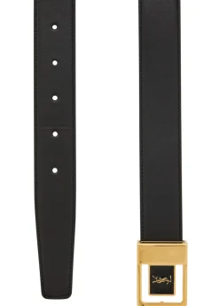 Logo-engraved leather belt