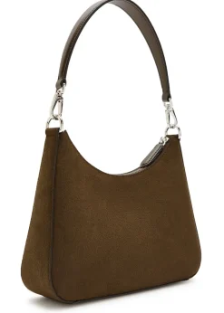 Logo faux nubuck shoulder bag